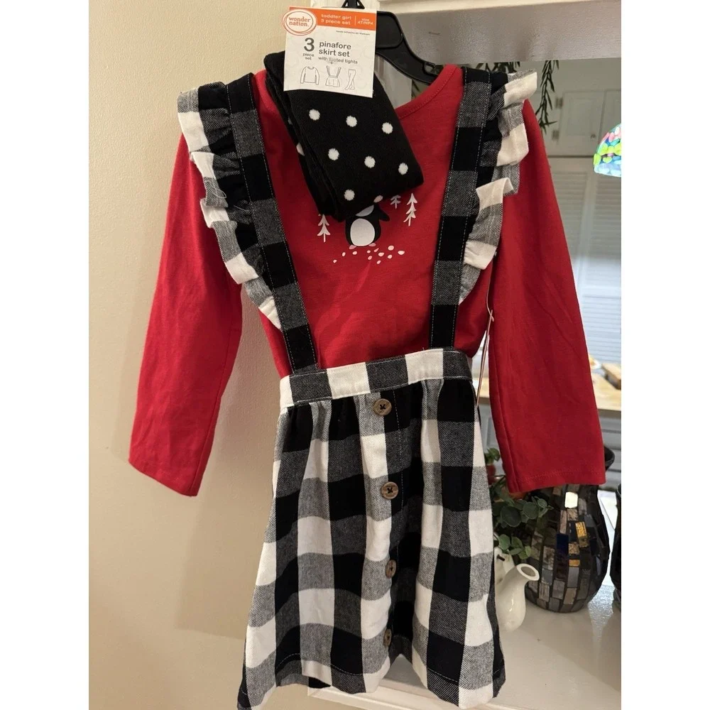 Wonder Nation Girls 3 Piece Skirt, Shirt, & Tights Size 4T New With Tags